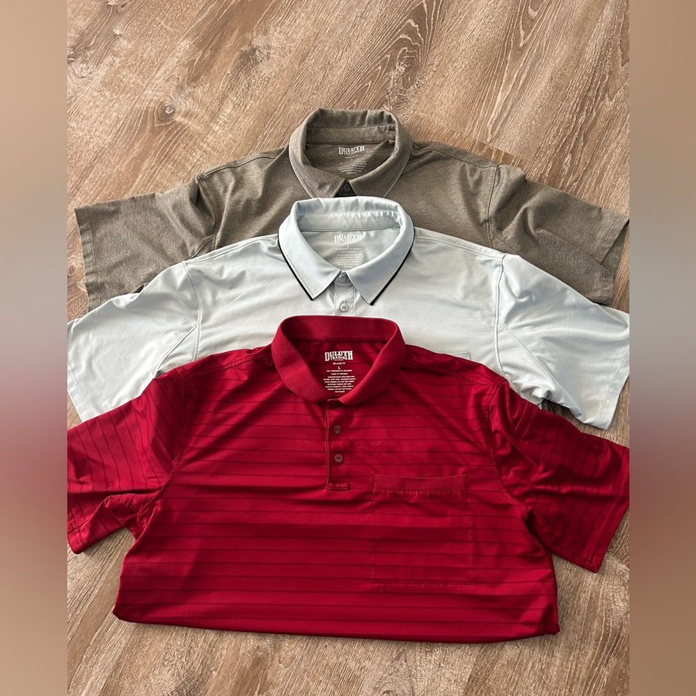 Duluth Trading Co Men's Golf Polo Shirt - Red, Gray, Green/Gray Bundle